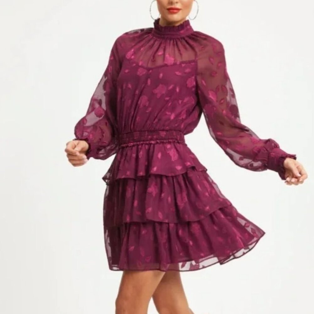 VICI Women’s Long Sleeve Mock Neck Rubina Tiered Mini Dress Red XS